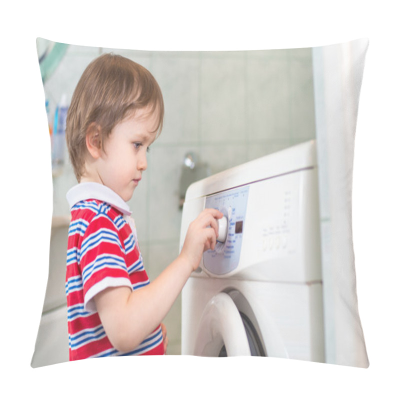 Personality  Little Baby Boy Programming Washing Machine In Bathroom Pillow Covers