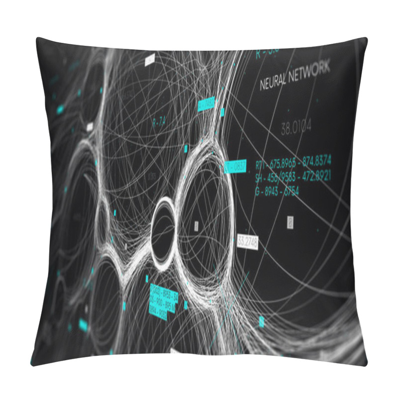 Personality  Digital Visualization Of Data Flow And Formation Of Neural Networks, Database Processing, Monitor Screen In Perspective Pillow Covers