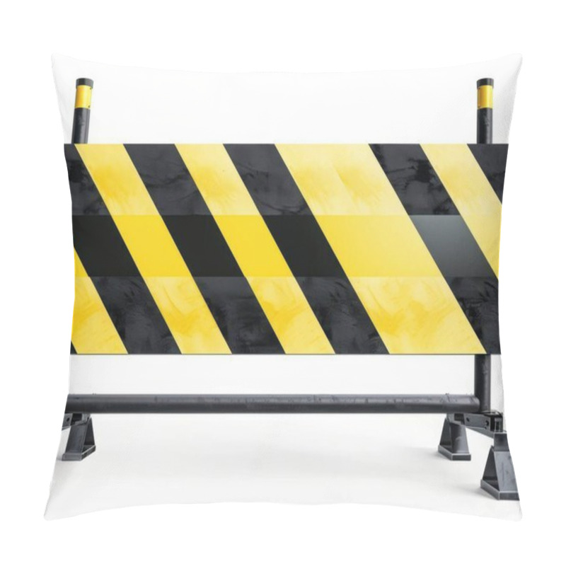 Personality  A Yellow And Black Striped Barricade Signaling A Construction Zone, Conveying Caution And Safety. Pillow Covers