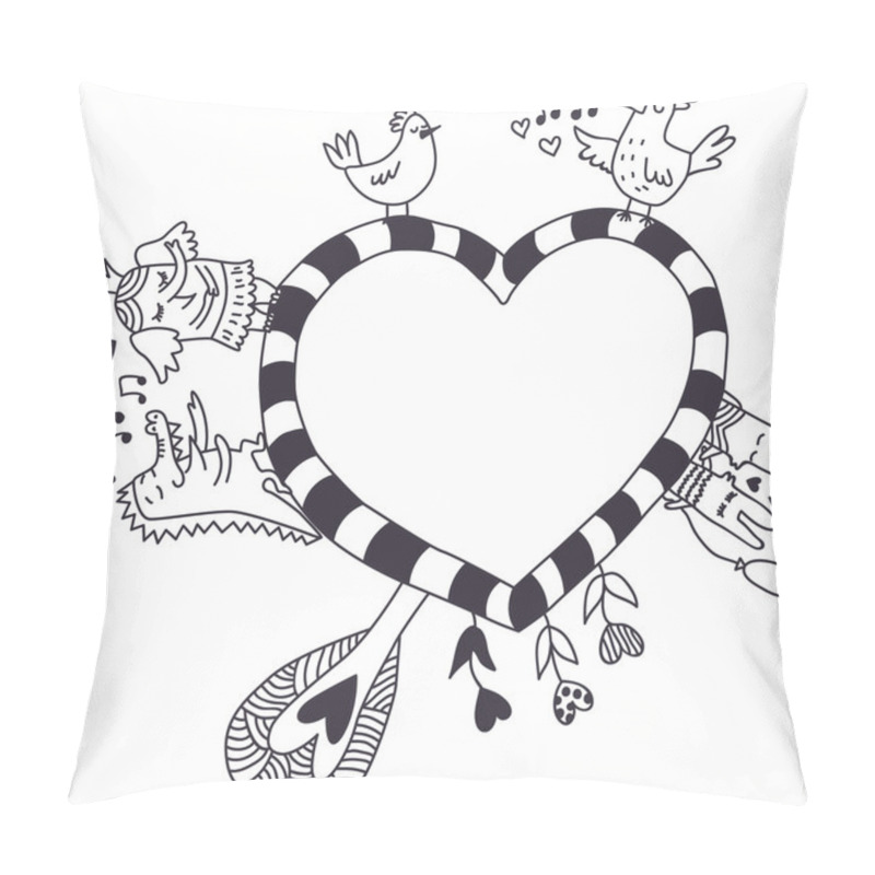 Personality  Saint Valentine's Day Heart Design Element With Cute Character Illustrations. Pillow Covers