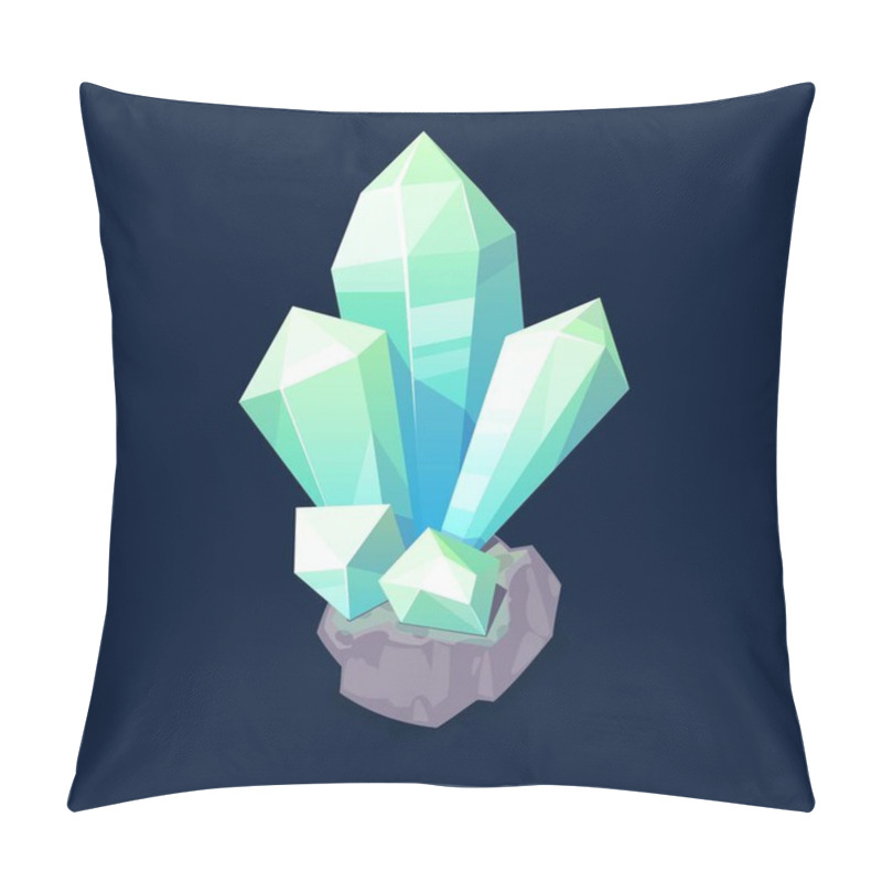 Personality  Blue Crystal Gem, Jewel Rock Mineral Stone. Isolated Natural Green Turquoise Gemstone Opal, Emerald Or Quartz Glass, Jewelry And Geology Magic Crystal, Computer Game Item, Cartoon Vector Object Pillow Covers