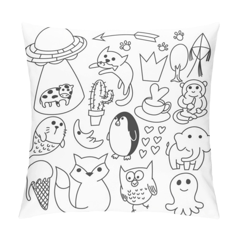 Personality  Set Of Various Doodle, Cute, Black And White Pillow Covers