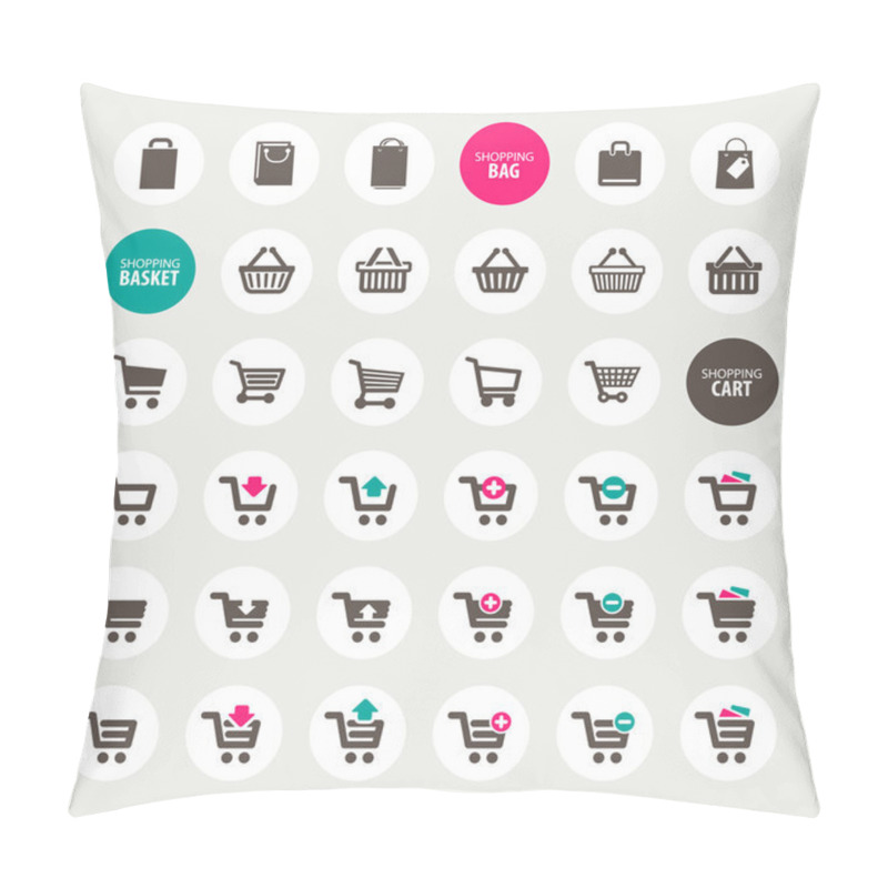 Personality  Set Of Shopping Cart, Basket And Bag Icons Pillow Covers