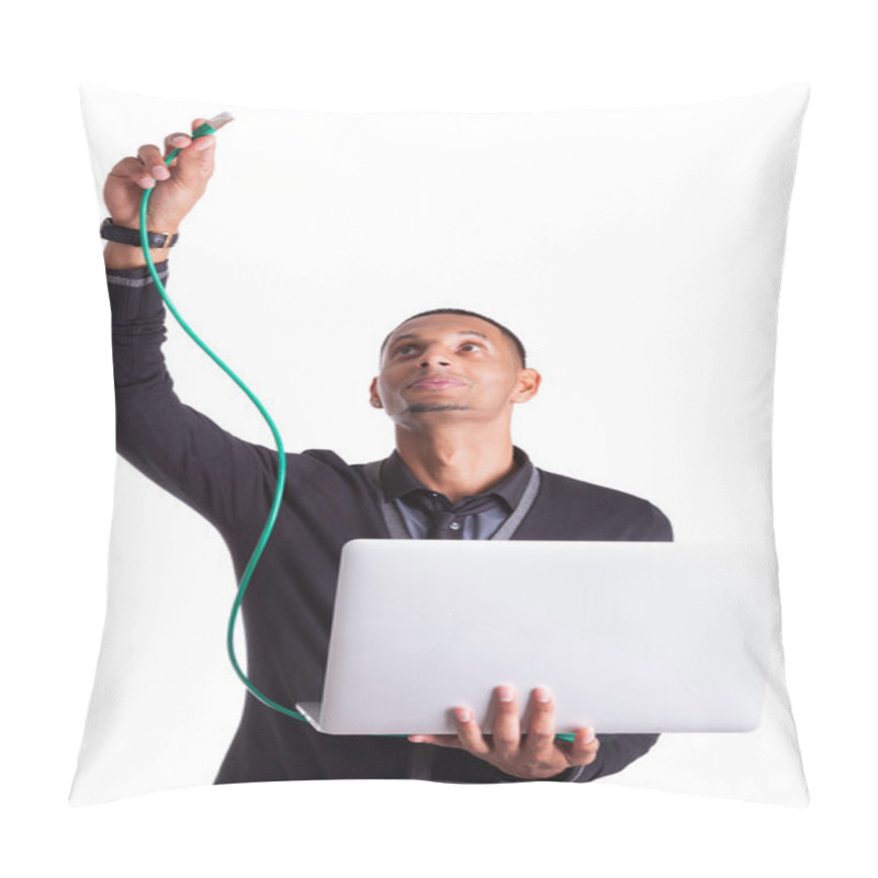 Personality  Young African American Computer Scientist Plugin A Ethernet Cabl Pillow Covers