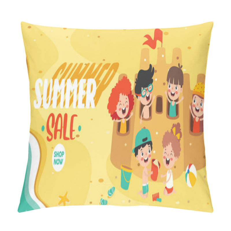 Personality  Flat Summer Banner With Cartoon Character Pillow Covers