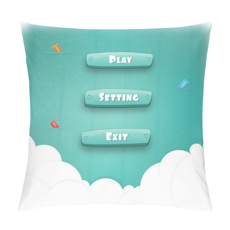 Personality  Abstract Creative Concept Vector Interface Game Design, Resource Bar And Resource Icons For Games. Funny Cartoon Design Ui Game Control Panel Including Text And Buttons Such As Exit, Play, Settings. Pillow Covers