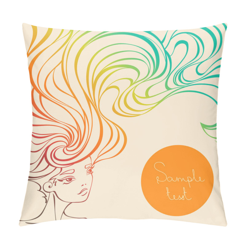 Personality  Vector Illustration Of A Beautiful Girl With Long Wavy Hair Pillow Covers