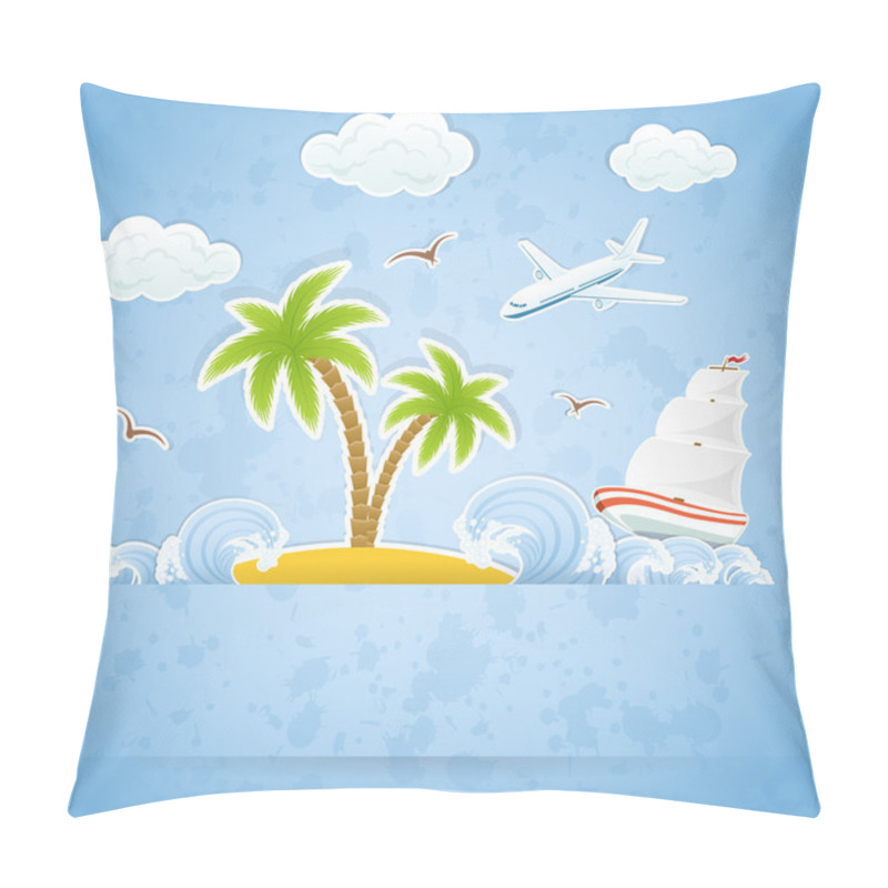 Personality  Island On Blue Background Pillow Covers