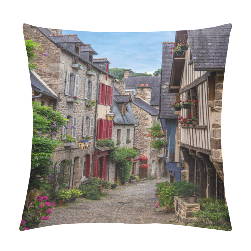 Personality  Dinan, France - July 19, 2024: Rue Du Jerzual Street In Dinan Is A Charming And Picturesque Street Known For Its Medieval Architecture And Vibrant Artistic Atmosphere. Pillow Covers