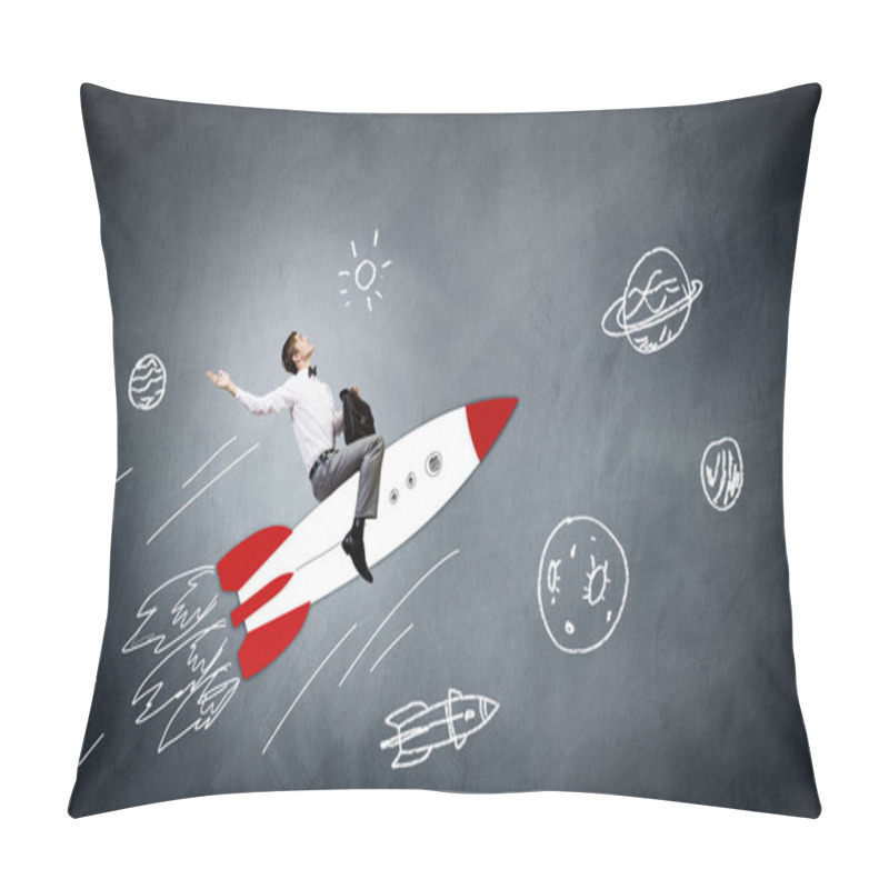 Personality  Businessman Flying On Drawn Rocket Pillow Covers