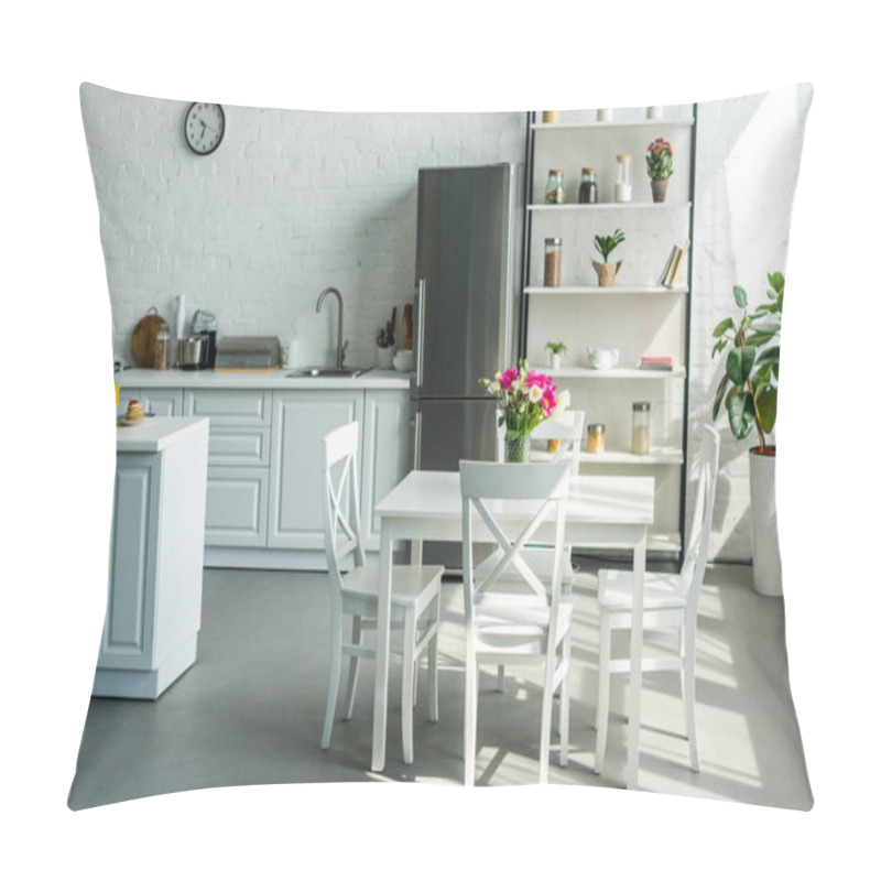 Personality  Interior Of Modern Light Kitchen With Table And Chairs Pillow Covers