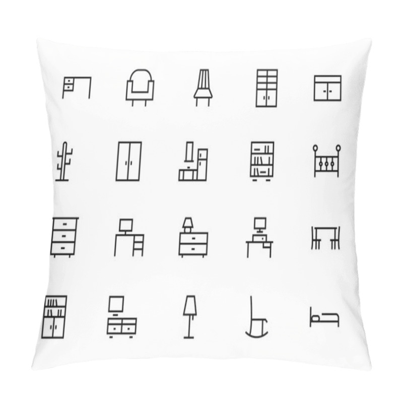 Personality  Buildings And Furniture Line Vector Icons 7 Pillow Covers