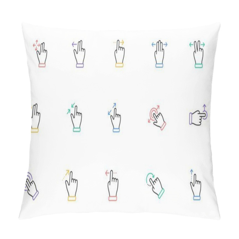 Personality  Touchscreen Gesture Line Icons. Hand Swipe, Slide Gesture, Multitasking Icons. Touchscreen Technology, Tap On Screen, Drag And Drop. Linear Set. Bicolor Outline Web Elements. Vector Pillow Covers