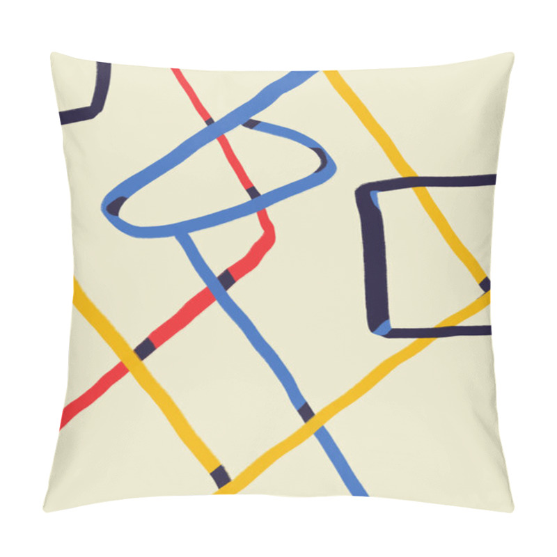 Personality  Abstract Hand Painting Poster With Mondrian And Kandinsky Neoplastic Influence. Bold Line And Regular Composition With Angled. Abstract Shape And Energetic Line. Designed For Print And Poster Pillow Covers