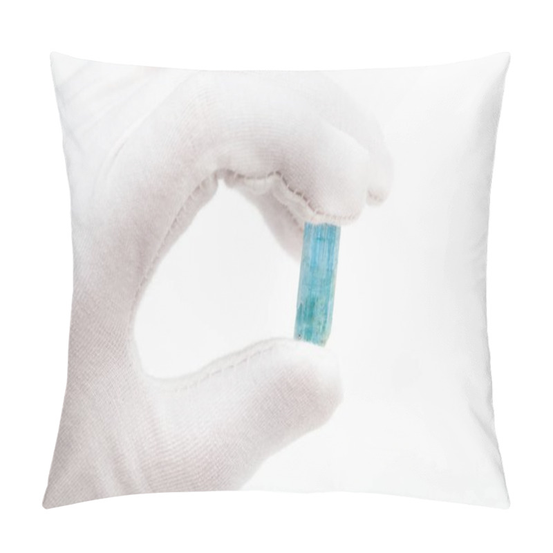 Personality  Fingers In White Glove Holds Aquamarine Crystal Pillow Covers