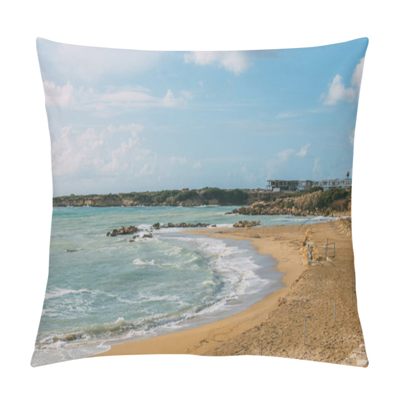 Personality  Coastline And Sandy Beach Near Mediterranean Sea Against Blue Sky Pillow Covers