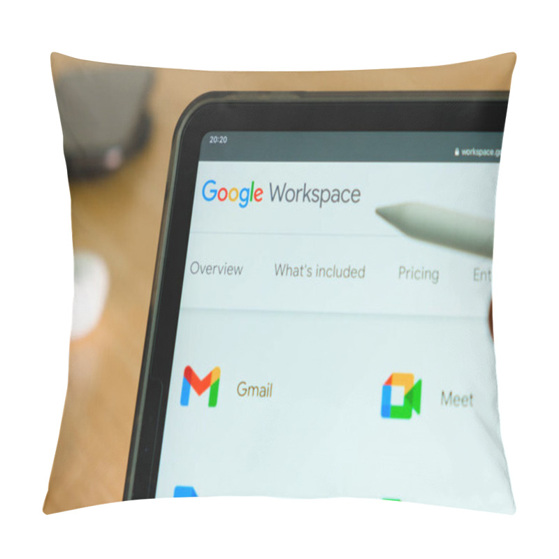 Personality  Google Workspace Logo Shown By Apple Pencil On The IPad Pro Tablet Screen. Man Using Application On The Tablet. December 2020, San Francisco, USA Pillow Covers