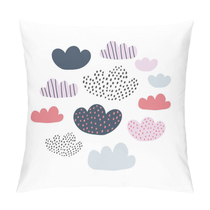 Personality  Kids Hand Drawn Circle Illustration With Clouds Pillow Covers