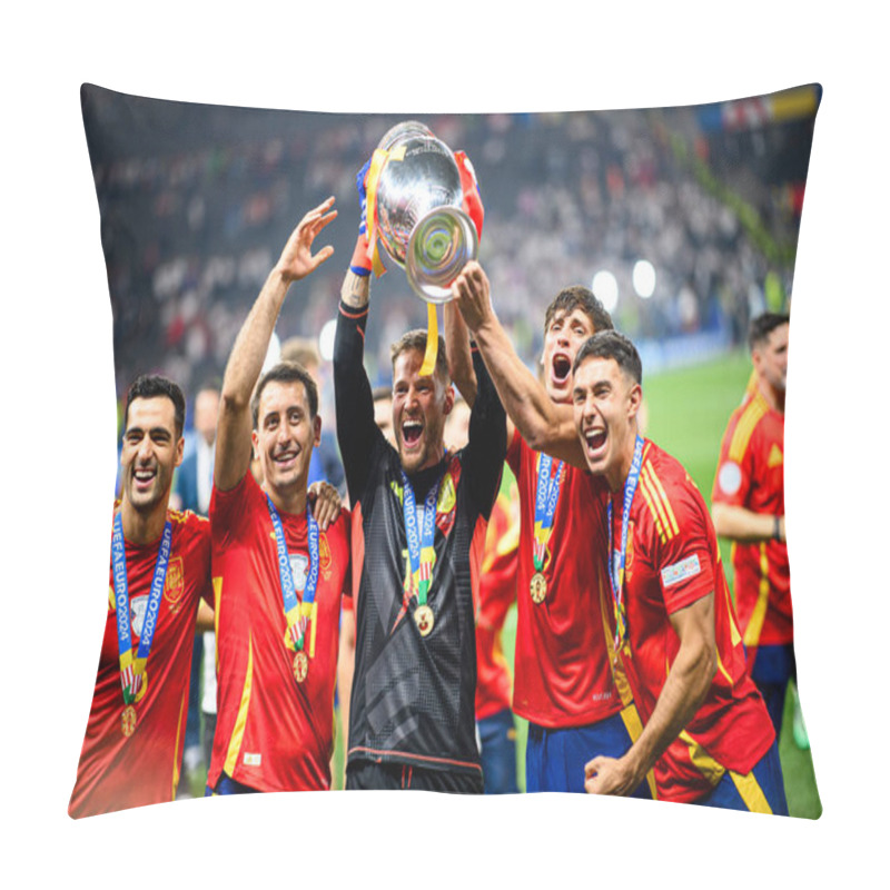 Personality  BERLIN, GERMANY - 14 JULY, 2024: Mikel Oyarzabal, Alex Remiro, Robin Le Normand, Martin Zubimendi, The Football Match Of Final EURO 2024 Spain Vs England At Olympic Stadium Pillow Covers