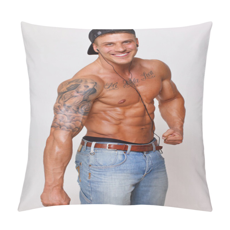 Personality  Hot Muscled Man In Jeans With Mp3 Player Pillow Covers