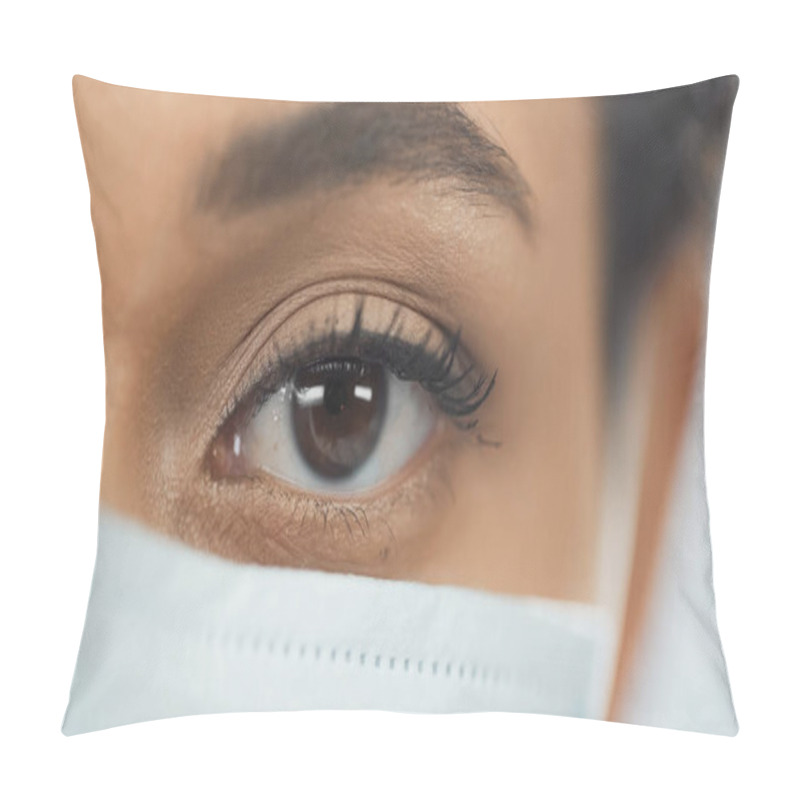 Personality  Close Up Of African American Woman In Medical Mask Pillow Covers