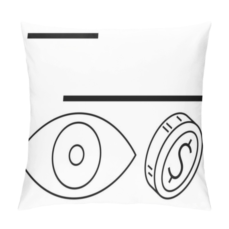 Personality  Open Eye And Coin With Dollar Sign Linked By Bold Lines. Ideal For Finance, Investment, Vision, Strategy, Awareness, Design, Innovation. Abstract Line Flat Metaphor Pillow Covers