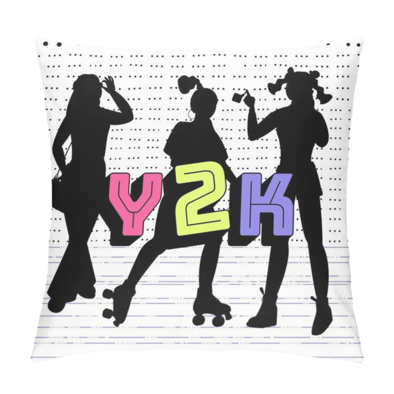 Personality  Trending Y2K Landscape Poster. Late 90s Early 2000s. Trendy, Free, Bubbly, Fun Aesthetic. Nostalgia Concept With Silhouettes And Patterns. Editable Vector Illustration. Pillow Covers