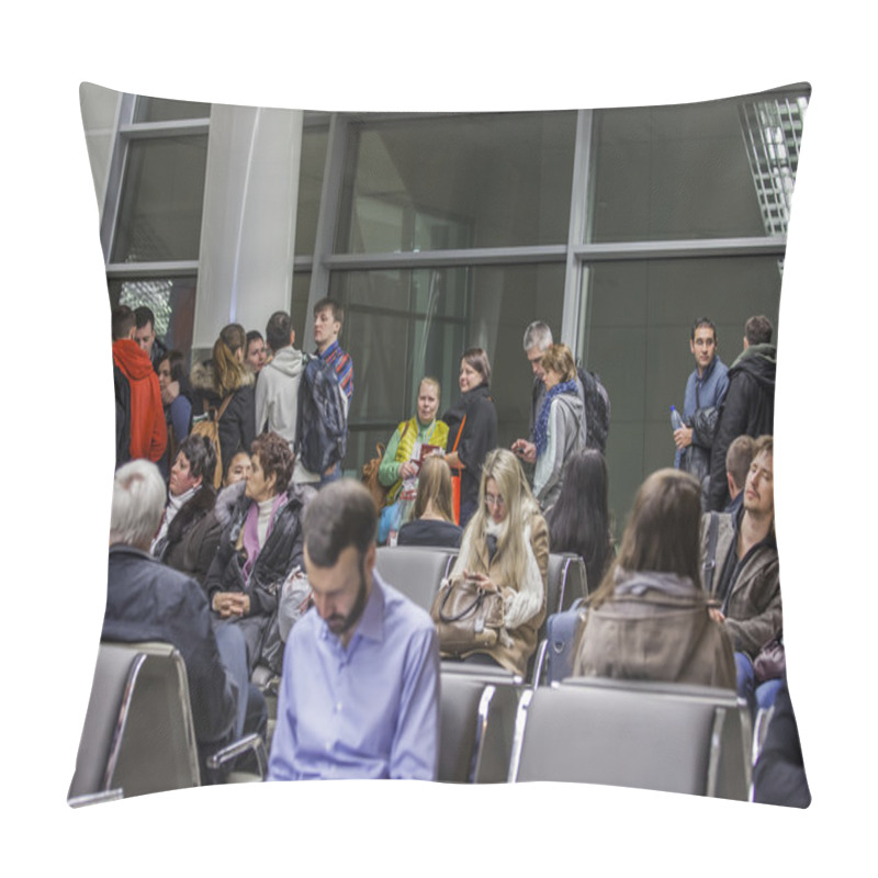 Personality  Moscow, Russia, On March 6, 2015. People Expect Boarding In The Plane In The Terminal D Of The International Airport Sheremetyevo Pillow Covers