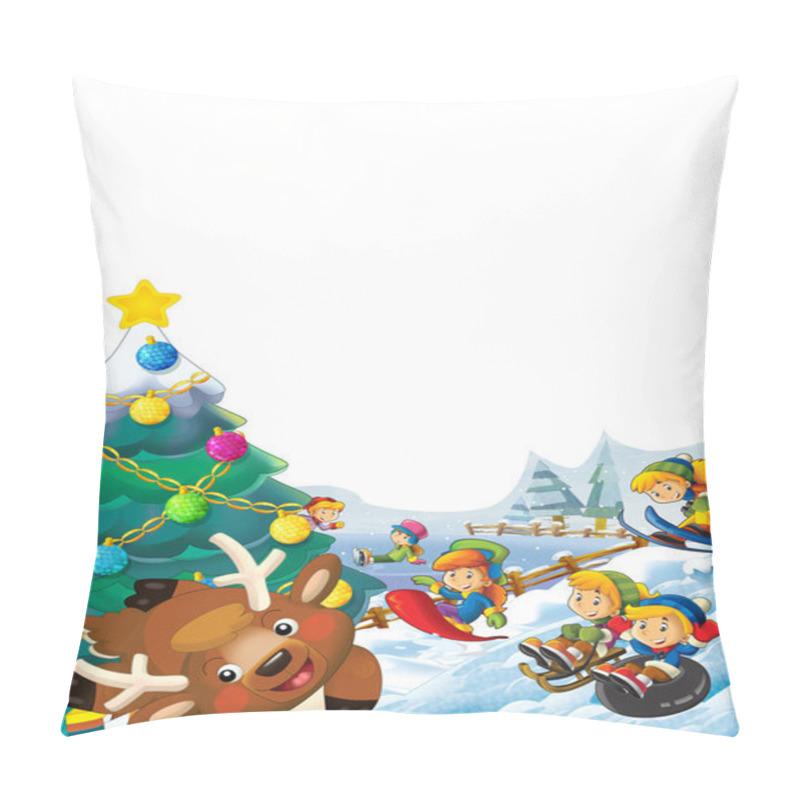 Personality  Christmas Scene With Happy Kids And Christmas Tree Pillow Covers