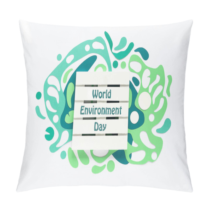 Personality  World Environment Day. Abstract Fluid Shapes, Paper Art In Green Shades. Off White Concept Background, Monochrome Look. Wood Palette With Text. Holiday To Celebrate Sustainable Eco Friendly Lifestyle. Pillow Covers