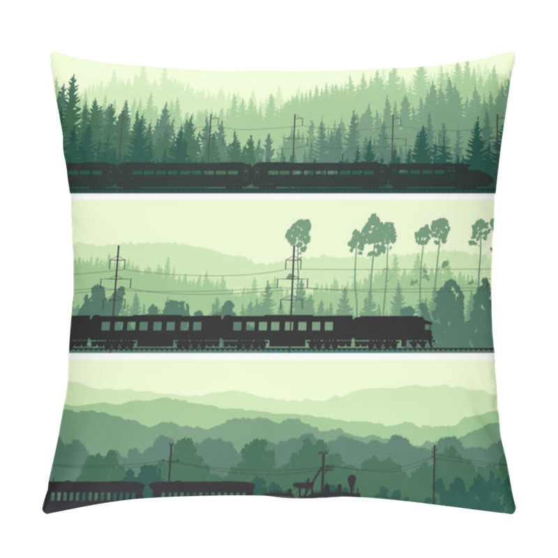 Personality  Horizontal Banners Of Locomotive, Train And Hills Coniferous Woo Pillow Covers