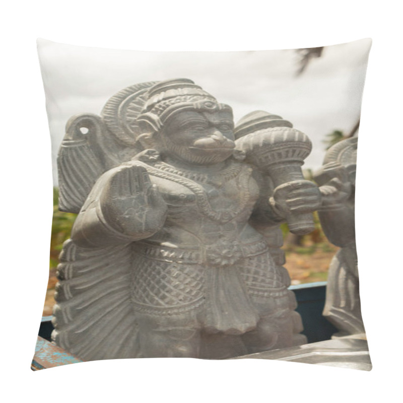 Personality  Beautifully Carved Statue Of Hindu God Hanuman Or Maruti Rock Sculpture At Hampi For Selling. Pillow Covers