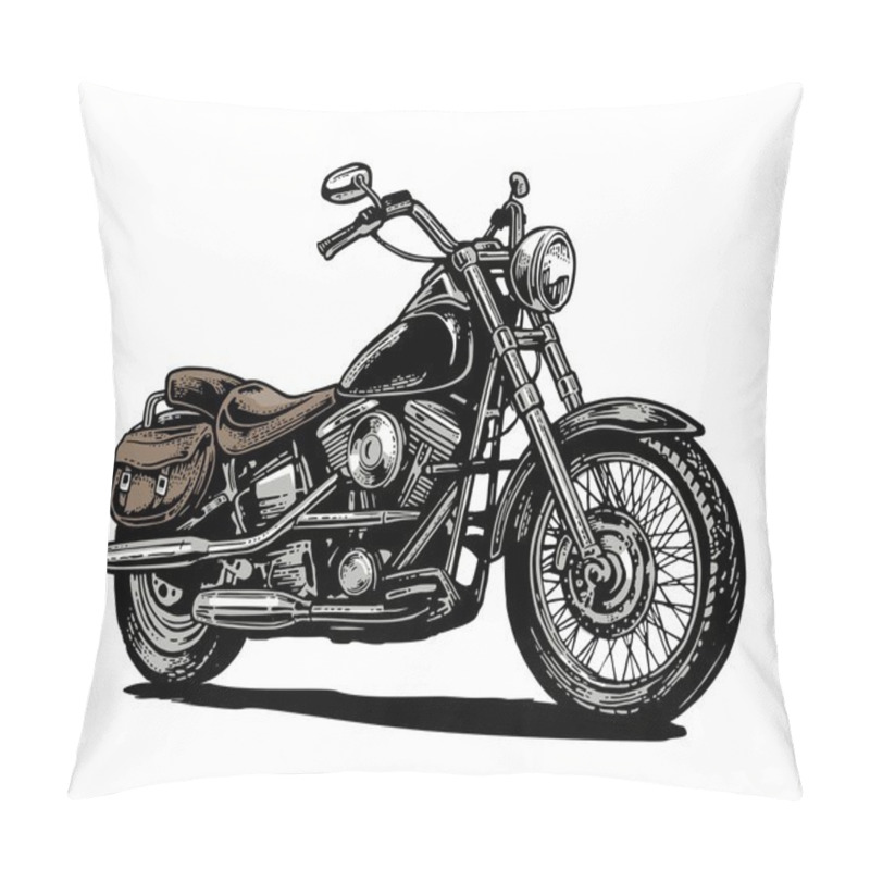 Personality  Motorcycle. Vector Engraved Illustration Pillow Covers