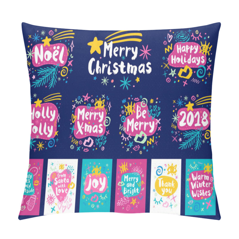 Personality  Merry Christmas Happy New Year Sketch Style Pillow Covers