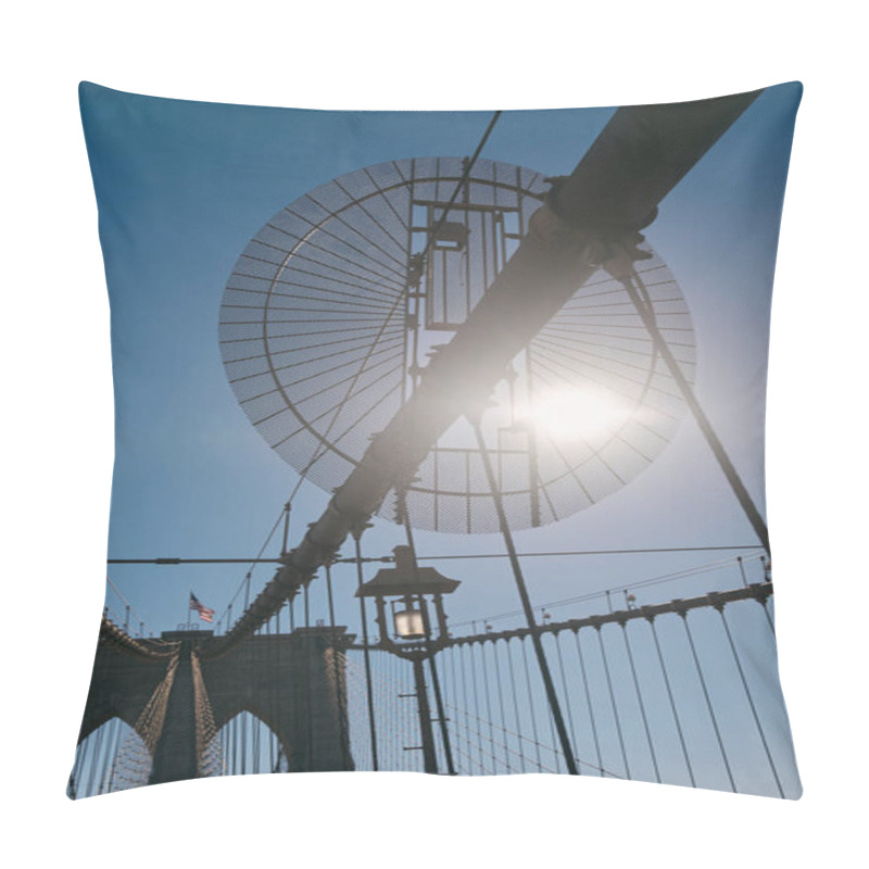 Personality  A View Of The Brooklyn Bridge With Sun Shining Through The Metalwork. Pillow Covers