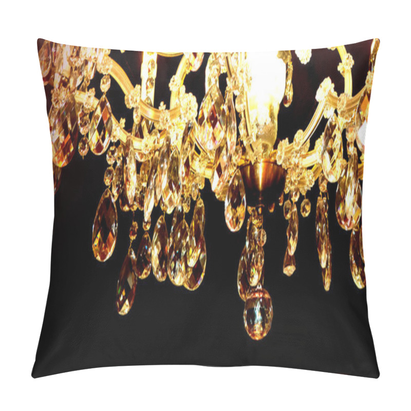 Personality  Beautiful Elegant Golden Chandelier In The Black Ceiling Pillow Covers