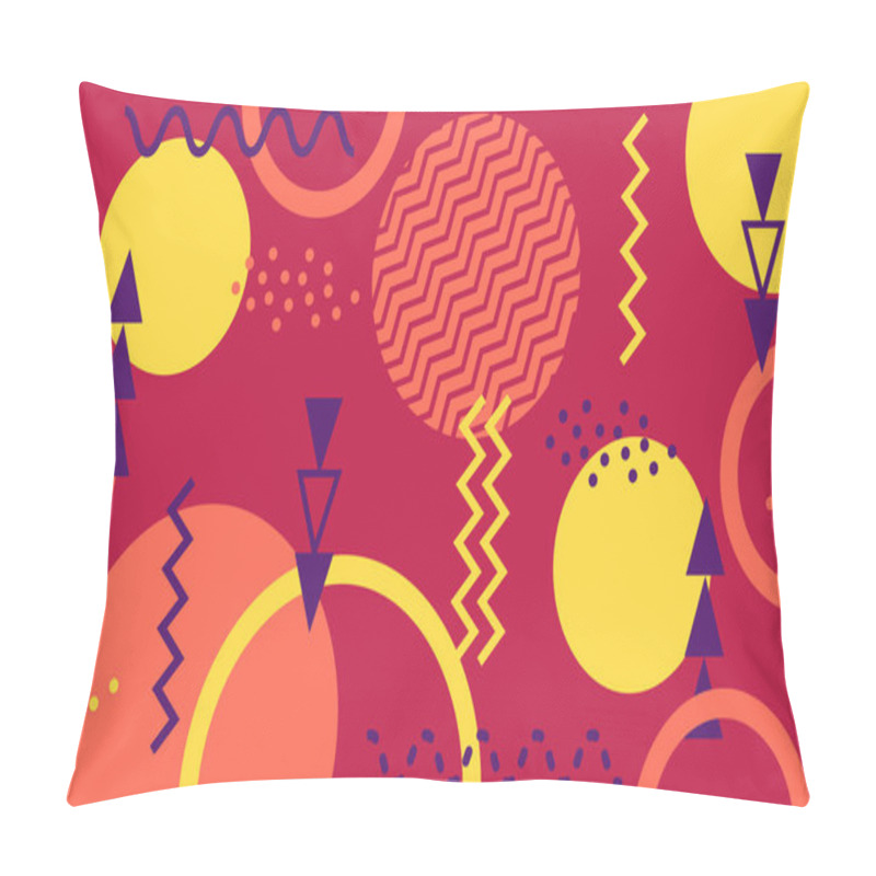 Personality  Vibrant Geometric Shapes And Patterns Creating A Dynamic Memphis Design Background, Featuring Circles, Triangles, Zigzags, And Dotted Textures In A Retro Inspired Color Palette Pillow Covers