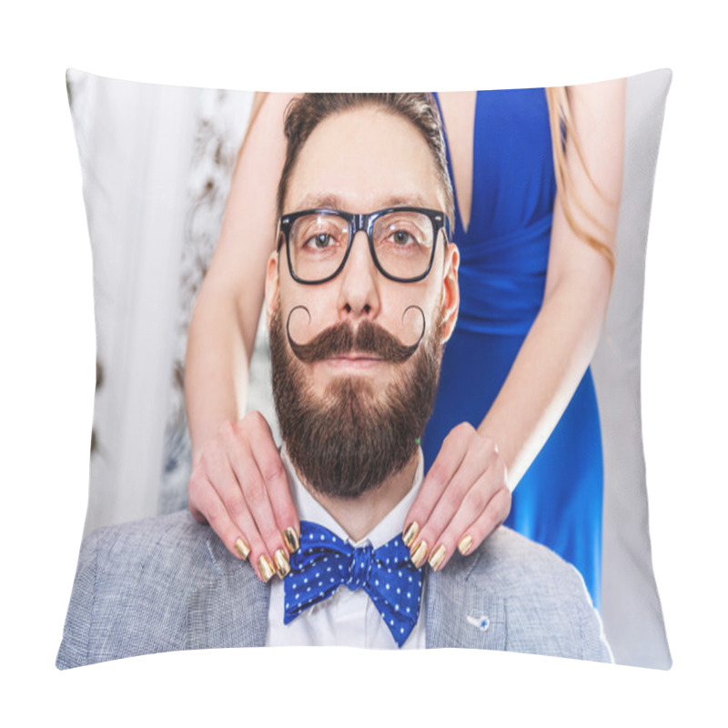 Personality  Old-fashioned Man With A Beard And Curled Mustache Pillow Covers