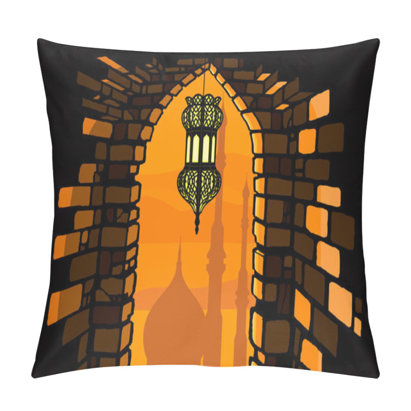 Personality  Ramadan Lantern With Arabian Architecture Background Pillow Covers