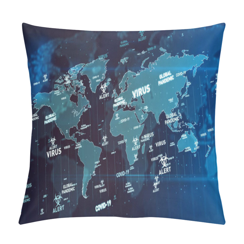 Personality  Covid-19 Virus Global Pandemic Alert Flying Keywords 3d Illustration. Abstract Concept Background Of Medical Technology. Pillow Covers