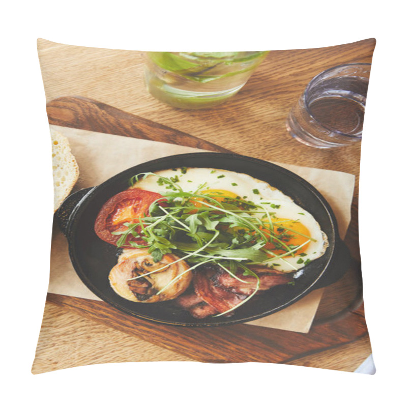 Personality  Fried Eggs With Tomatoes And Mushrooms In Pan On Table Pillow Covers