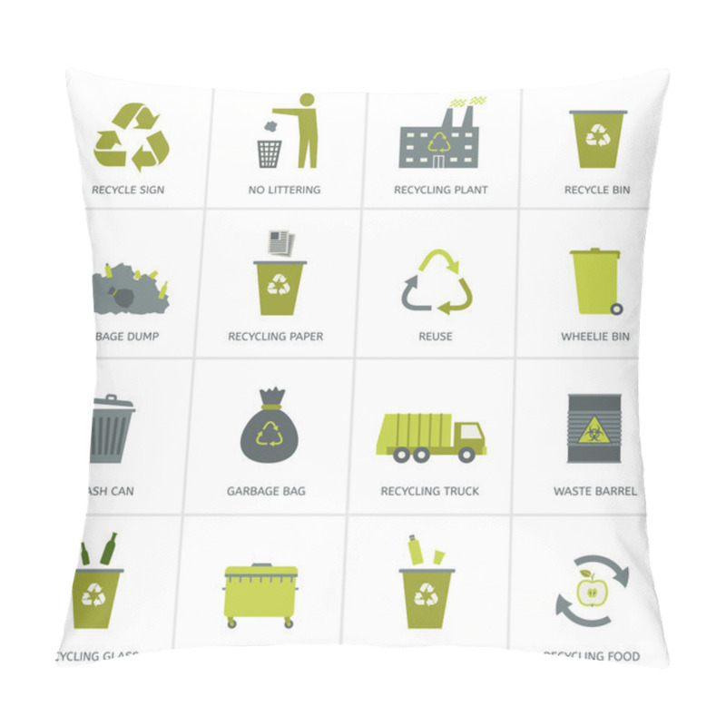 Personality  Recycling Garbage Icons Set. Pillow Covers