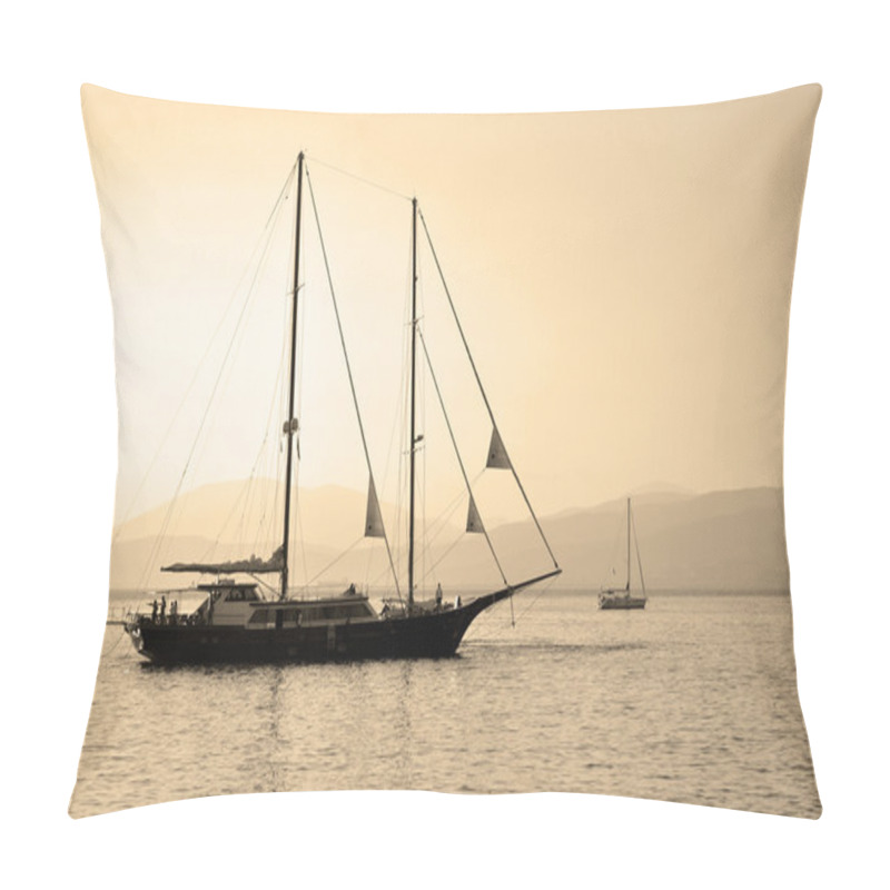 Personality  Schooner In Mediterranean Sea In Sepia Pillow Covers