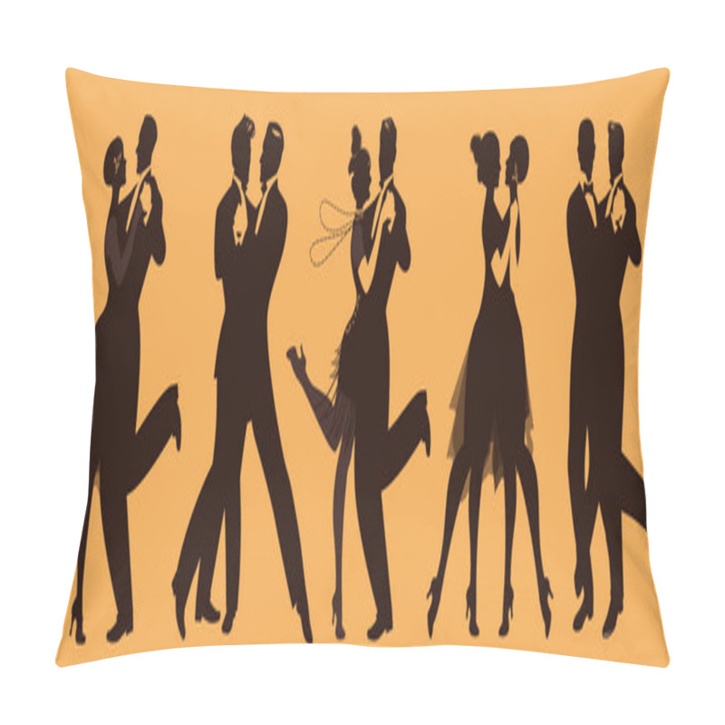 Personality  Silhouettes Of Five Couples Wearing Clothes In The Style Of The Twenties Dancing Retro Music Pillow Covers