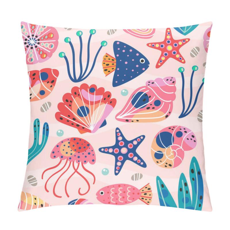 Personality  Pink Seamless Pattern With Beautiful Underwater Sea Life - Vector Illustration, Eps Pillow Covers