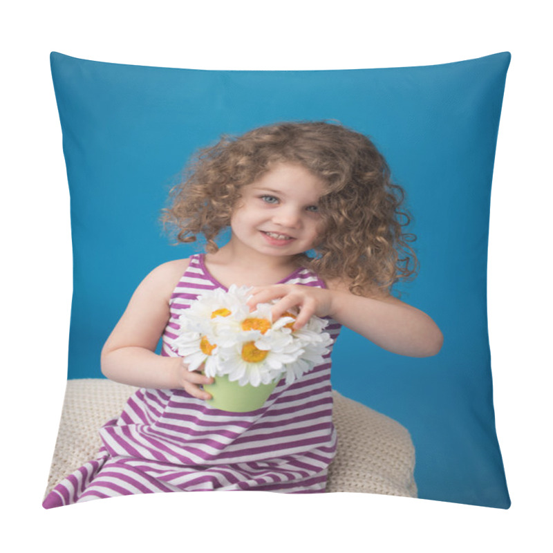 Personality  Happy Smiling Laughing Child: Girl With Curly Hair Pillow Covers