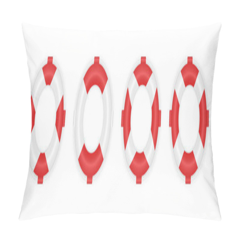 Personality  Set Of 4 Different Marine Lifeboat. Realistic 3d Lifebuoys. Rescue Life Belt Illustration Pillow Covers