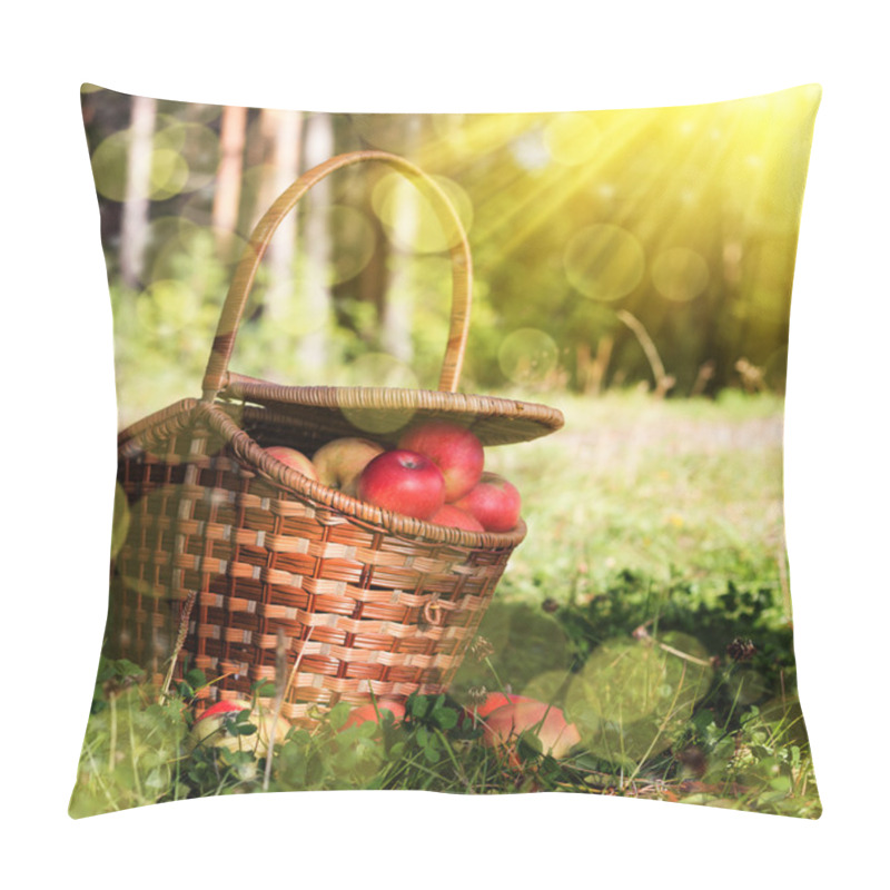 Personality  Full Basket Of Apples On The Grass. Pillow Covers