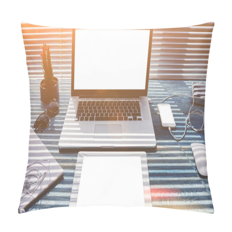 Personality  Mock Up Of Home Desktop With Laptop Computer Pillow Covers