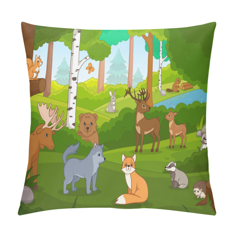 Personality  Various Cartoon Animals In The Forest Pillow Covers